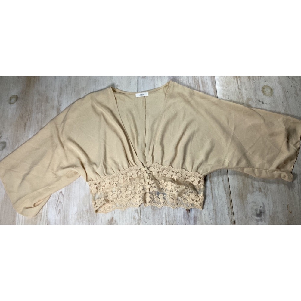 Active USA Beige Lace Crop Top Shirt Women's Large Luxury Festival